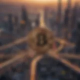 Bitcoin symbol with a backdrop of the UAE skyline